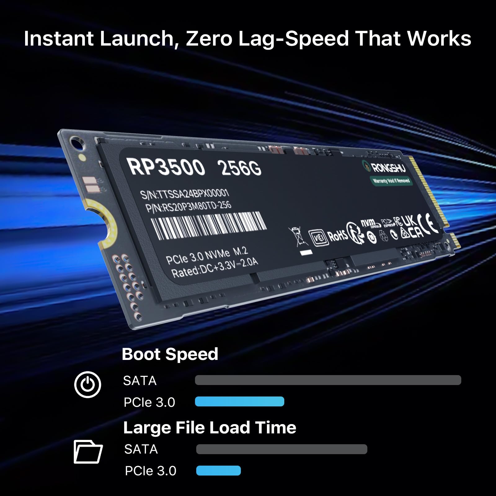 256GB NVMe SSD M.2 SSD PCIe 3.0×4, Read Up to 3,500 MB/s, M.2 2280